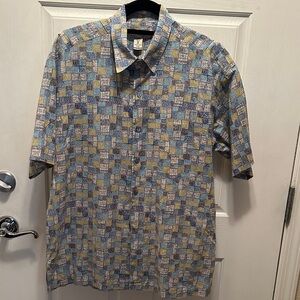 Tori Richard Blue and Yellow Geometric Button Down Shirt